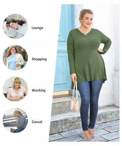 Plus Size Tunic Tops Women L-5X Long Sleeve Button Basic Loose Tee Shirts Casual Flowy Swing V Neck Blouse T-Shirt Long Sleev...