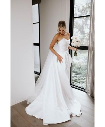 Strapless Prom Dresses Long Ball Gown Satin Wedding Dress for Bride A Line Formal Evening Party Gowns with Slit Champage $41....