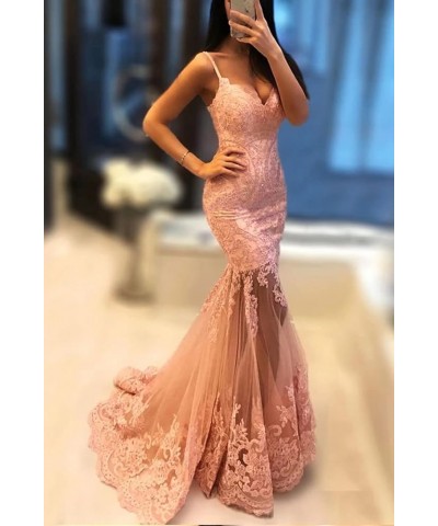 Prom Dressees Spaghetti Strap Lace Applique Tulle Mermaid Backless Bridesmaid Evening Formal Gowns Z Style-hot Pink $42.00 Dr...