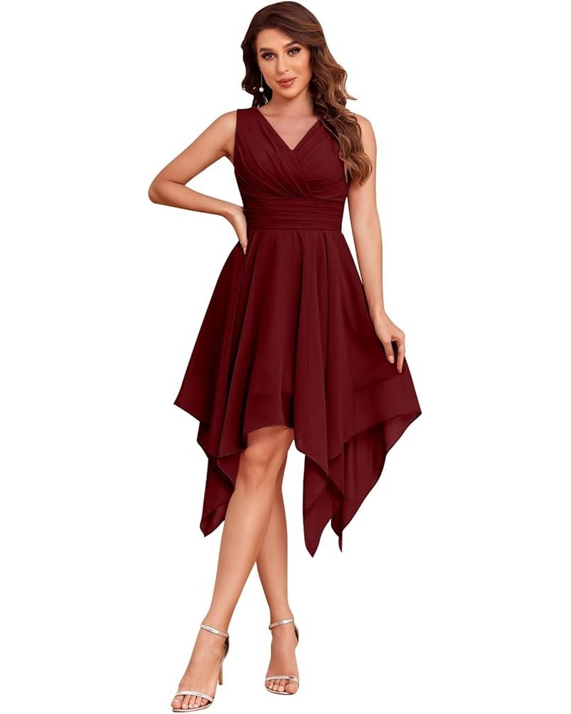 Women's Short Bridesmaid Dresses 2023 V Neck Ruched Chiffon Formal Cocktail Party Dress Burgundy $25.80 Dresses