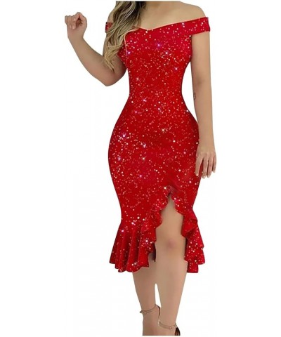 Sexy Dresses for Women 2023 Long Sleeve Casual V Neck Sheer Mini Bodycon Sequin Dress H026 Red $9.85 Dresses