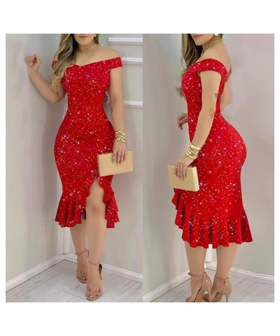 Sexy Dresses for Women 2023 Long Sleeve Casual V Neck Sheer Mini Bodycon Sequin Dress H026 Red $9.85 Dresses