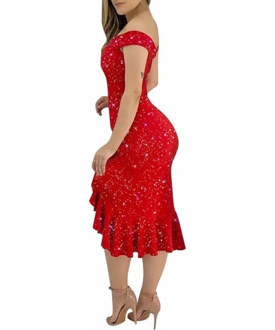 Sexy Dresses for Women 2023 Long Sleeve Casual V Neck Sheer Mini Bodycon Sequin Dress H026 Red $9.85 Dresses