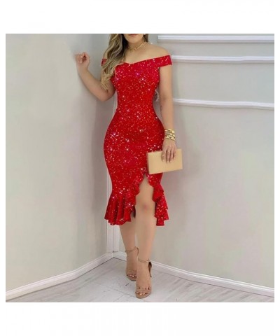 Sexy Dresses for Women 2023 Long Sleeve Casual V Neck Sheer Mini Bodycon Sequin Dress H026 Red $9.85 Dresses