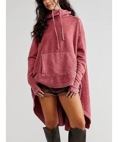 Women Oversized Pullover Sweatshirt High Low Hem Hoodie Dress Long Sleeve Trendy Casual Irregular Hem Hooded Tops A Burgundy ...