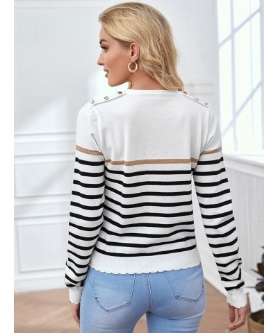 Sweaters for Women Striped Pattern Scallop Trim Sweater (Color : Multicolor, Size : Medium) Petite Multicolor $24.34 Sweaters