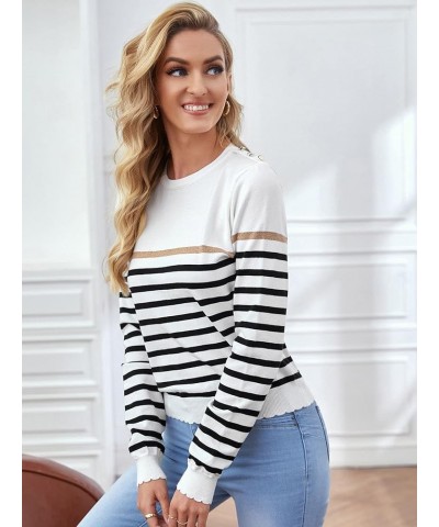 Sweaters for Women Striped Pattern Scallop Trim Sweater (Color : Multicolor, Size : Medium) Petite Multicolor $24.34 Sweaters