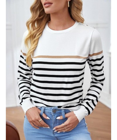 Sweaters for Women Striped Pattern Scallop Trim Sweater (Color : Multicolor, Size : Medium) Petite Multicolor $24.34 Sweaters