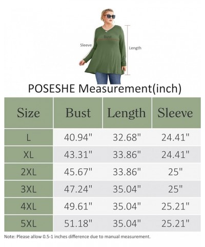 Plus Size Tunic Tops Women L-5X Long Sleeve Button Basic Loose Tee Shirts Casual Flowy Swing V Neck Blouse T-Shirt Long Sleev...