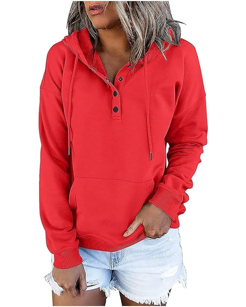 Womens 2023 Fall Fashion Hoodies Pullover Tops Casual Long Sleeve Button Up Sweatshirts Y2k Teen Girl Street Hoodies A01_red ...