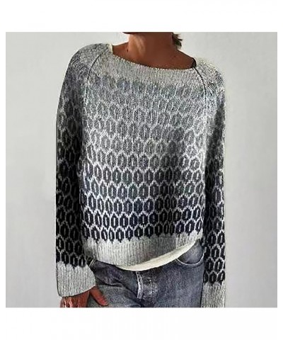 Women's Knitted Fair Isle Print Retro Sweater Casual Loose Crewneck Long Sleeve Lightweight Cropped Pullover Tops 12-style2 $...