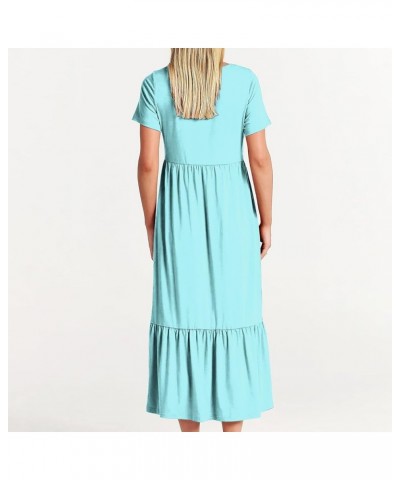 Summer Dresses Women 2024 Casual Short Sleeve Boho Flowy Sundress Crewneck Floral Tiered Maxi Dress with Pockets A1-sky Blue ...