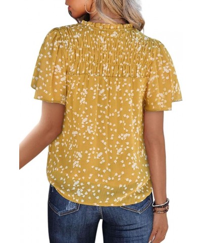 Women's Casual V Neck Floral Print Smocked Short Sleeve Chiffon Blouses Bohemian Top Shirts Yellow $14.04 Blouses