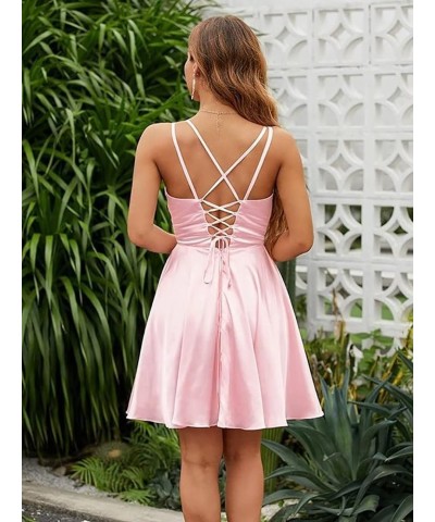 Short Satin Homecoming Dresses for Teens Spaghetti Straps V Neck Mini Graduation Cocktail Party Gowns Burgundy $33.05 Dresses