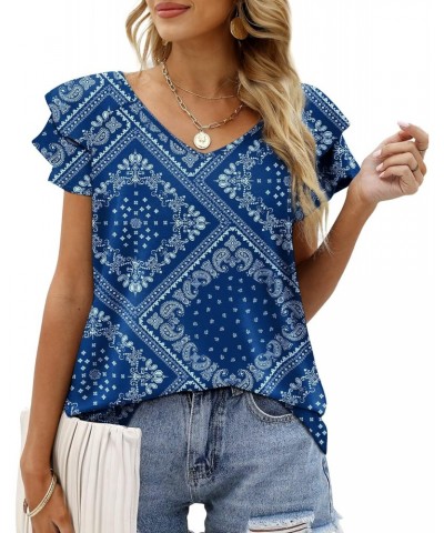 Women Floral Graphic Tshirt Ruffle Short Sleeve V Neck Tops Summer Cute L $11.19 T-Shirts