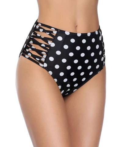 Women High Waisted Bikini Bottoms Tummy Control Swimsuit Bottoms Strappy Swim Bottom Black Polk Dot $13.91 Swimsuits