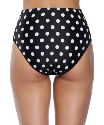 Women High Waisted Bikini Bottoms Tummy Control Swimsuit Bottoms Strappy Swim Bottom Black Polk Dot $13.91 Swimsuits