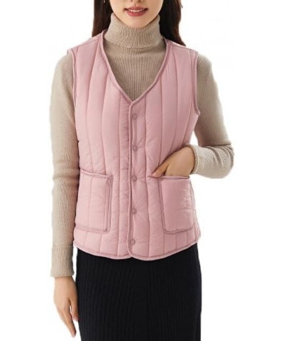 Womens Slim Packable Lightweight Quilted Short Puffer Vest V Neck Snap Closure Warm Vest Tops Gifts for Women Pink $5.97 Vests