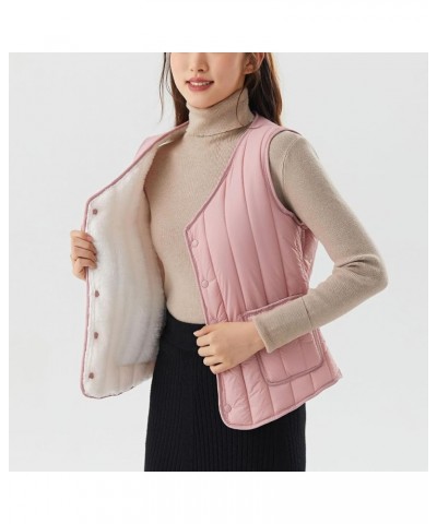 Womens Slim Packable Lightweight Quilted Short Puffer Vest V Neck Snap Closure Warm Vest Tops Gifts for Women Pink $5.97 Vests