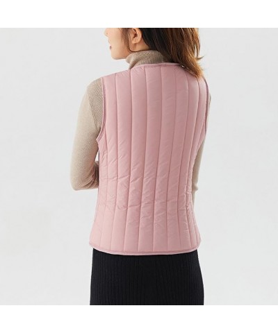 Womens Slim Packable Lightweight Quilted Short Puffer Vest V Neck Snap Closure Warm Vest Tops Gifts for Women Pink $5.97 Vests