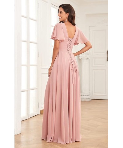 Women's V Neck Bridesmaid Dresses for Wedding Fultter Sleeve Chiffon Long Formal Evening Gown with Pockets Dusty Sage $33.60 ...