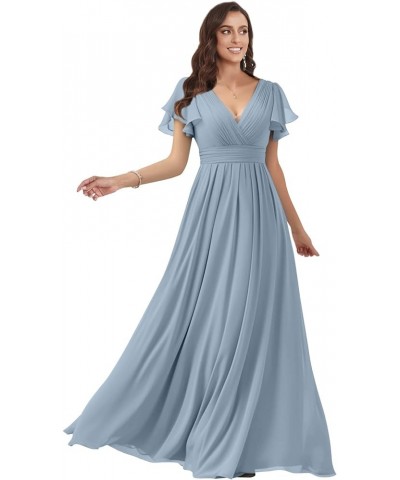 Women's V Neck Bridesmaid Dresses for Wedding Fultter Sleeve Chiffon Long Formal Evening Gown with Pockets Dusty Sage $33.60 ...