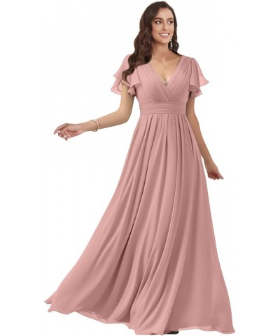 Women's V Neck Bridesmaid Dresses for Wedding Fultter Sleeve Chiffon Long Formal Evening Gown with Pockets Dusty Sage $33.60 ...