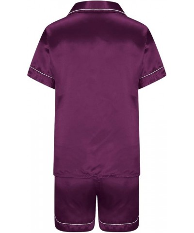 Womens Silk Satin Pajamas Soft Button Down Pjs Sets Short Sleeve 2 Piece Shorts Set Bridal Party Bride Sleepwear A04-purple $...