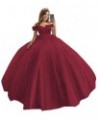 Women's Off Shoulder Quinceanera Dresses 3D Flower Puffy Ball Gown Lace Beaded Prom Dresses for Sweet 15 16 XY069 Burgundy $4...