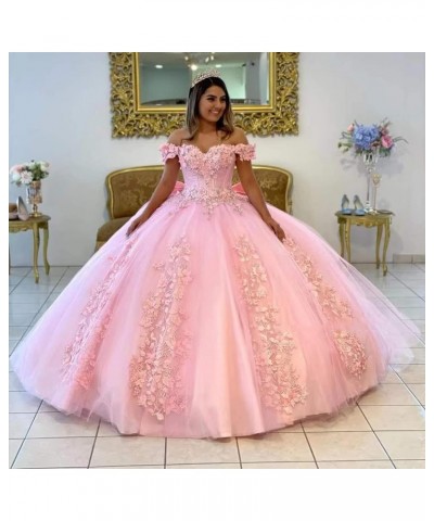 Women's Off Shoulder Quinceanera Dresses 3D Flower Puffy Ball Gown Lace Beaded Prom Dresses for Sweet 15 16 XY069 Burgundy $4...