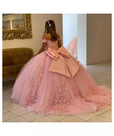 Women's Off Shoulder Quinceanera Dresses 3D Flower Puffy Ball Gown Lace Beaded Prom Dresses for Sweet 15 16 XY069 Burgundy $4...