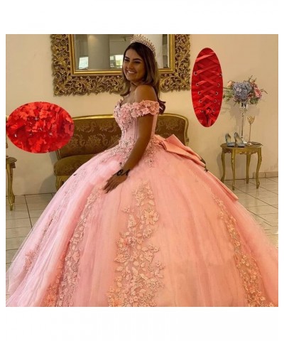 Women's Off Shoulder Quinceanera Dresses 3D Flower Puffy Ball Gown Lace Beaded Prom Dresses for Sweet 15 16 XY069 Burgundy $4...