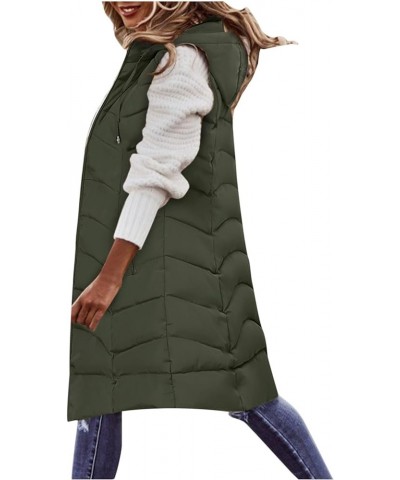 Women's Long Quilted Down Vest Sleeveless Hooded Jacket Winter Warm Padded Coat Outdoor Puffer Outerwear with Pockets 14-army...