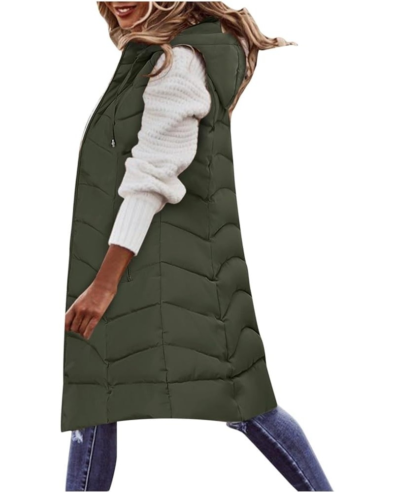 Women's Long Quilted Down Vest Sleeveless Hooded Jacket Winter Warm Padded Coat Outdoor Puffer Outerwear with Pockets 14-army...