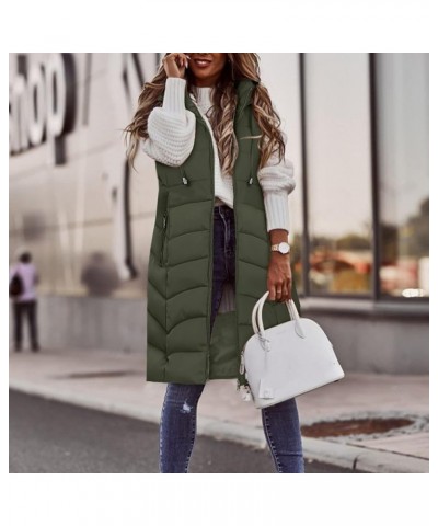 Women's Long Quilted Down Vest Sleeveless Hooded Jacket Winter Warm Padded Coat Outdoor Puffer Outerwear with Pockets 14-army...