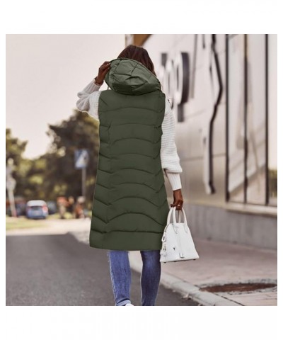 Women's Long Quilted Down Vest Sleeveless Hooded Jacket Winter Warm Padded Coat Outdoor Puffer Outerwear with Pockets 14-army...