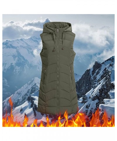 Women's Long Quilted Down Vest Sleeveless Hooded Jacket Winter Warm Padded Coat Outdoor Puffer Outerwear with Pockets 14-army...