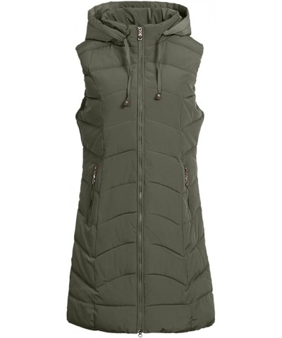 Women's Long Quilted Down Vest Sleeveless Hooded Jacket Winter Warm Padded Coat Outdoor Puffer Outerwear with Pockets 14-army...