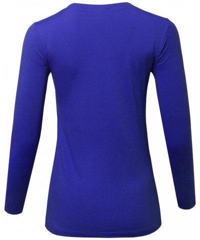 Women's Solid Basic Fitted T-Shirt V-Neck Long Sleeves Top Shirts Fewtel0018 Bright Blue $11.88 T-Shirts