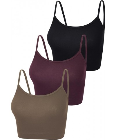 3 Pcs Crop Camisole Top Spaghetti Strap Tank Sleeveless Crop Tank Top for Women Sports Coffee, Dark Red, Black $12.41 Tanks