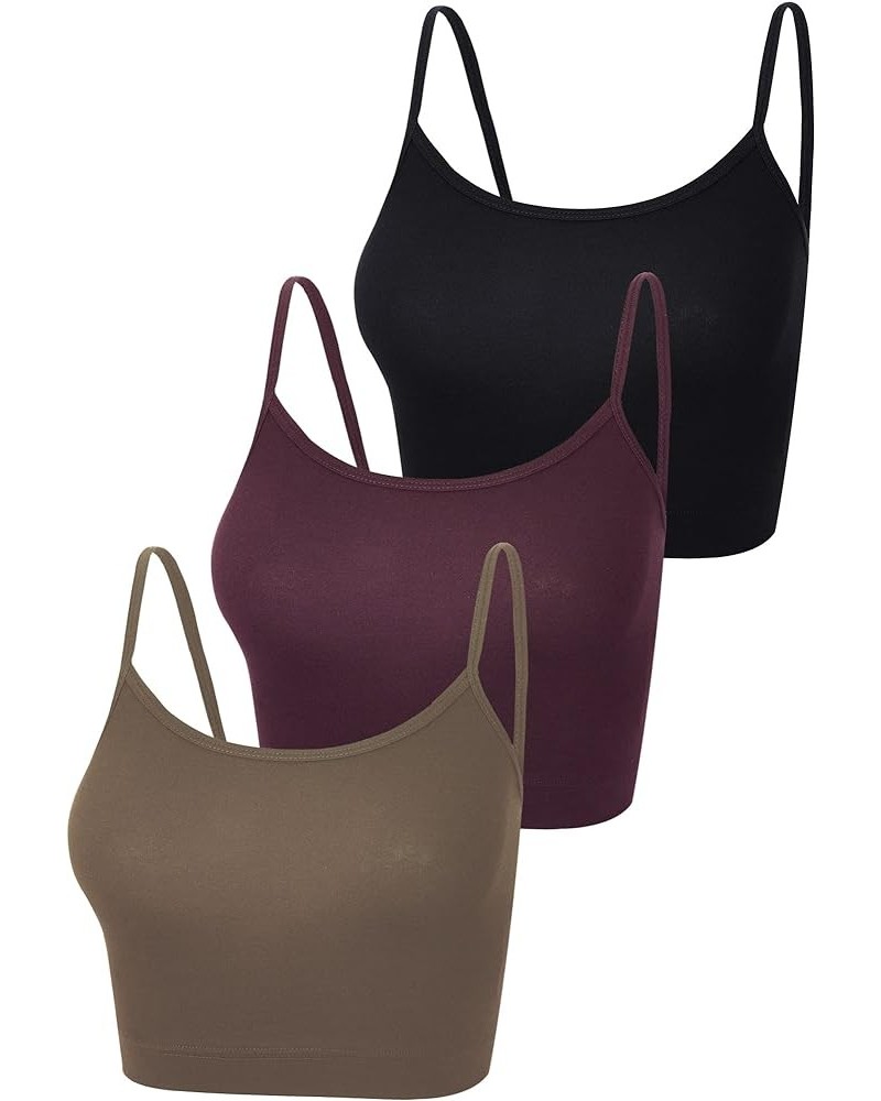 3 Pcs Crop Camisole Top Spaghetti Strap Tank Sleeveless Crop Tank Top for Women Sports Coffee, Dark Red, Black $12.41 Tanks