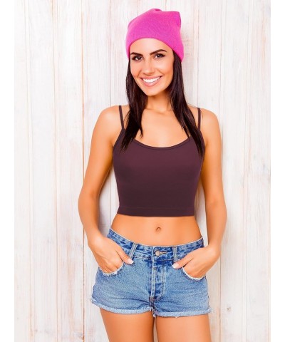 3 Pcs Crop Camisole Top Spaghetti Strap Tank Sleeveless Crop Tank Top for Women Sports Coffee, Dark Red, Black $12.41 Tanks