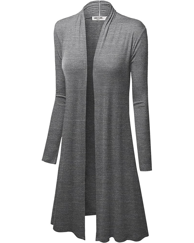 LL Womens Long Sleeve Ombre Open Front Long Cardigan with Stretch Wsk1048_heather_dark_grey $12.97 Sweaters