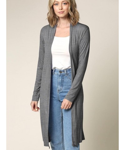 LL Womens Long Sleeve Ombre Open Front Long Cardigan with Stretch Wsk1048_heather_dark_grey $12.97 Sweaters