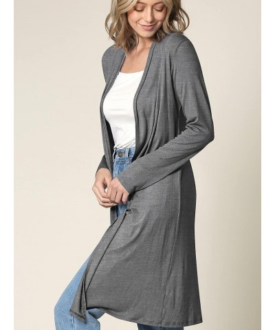 LL Womens Long Sleeve Ombre Open Front Long Cardigan with Stretch Wsk1048_heather_dark_grey $12.97 Sweaters