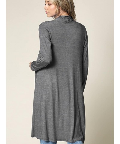 LL Womens Long Sleeve Ombre Open Front Long Cardigan with Stretch Wsk1048_heather_dark_grey $12.97 Sweaters