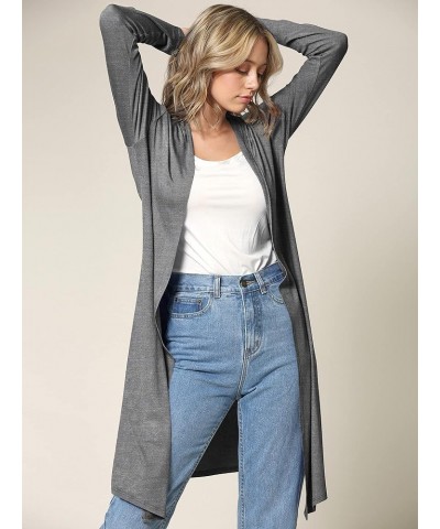 LL Womens Long Sleeve Ombre Open Front Long Cardigan with Stretch Wsk1048_heather_dark_grey $12.97 Sweaters