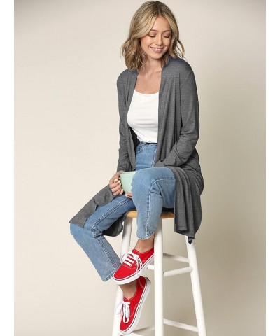 LL Womens Long Sleeve Ombre Open Front Long Cardigan with Stretch Wsk1048_heather_dark_grey $12.97 Sweaters