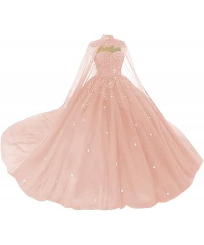 Women's Quinceanera Dress with Cape Lace Sequins Formal Ball Gowns Sweetheart Blush $64.80 Dresses