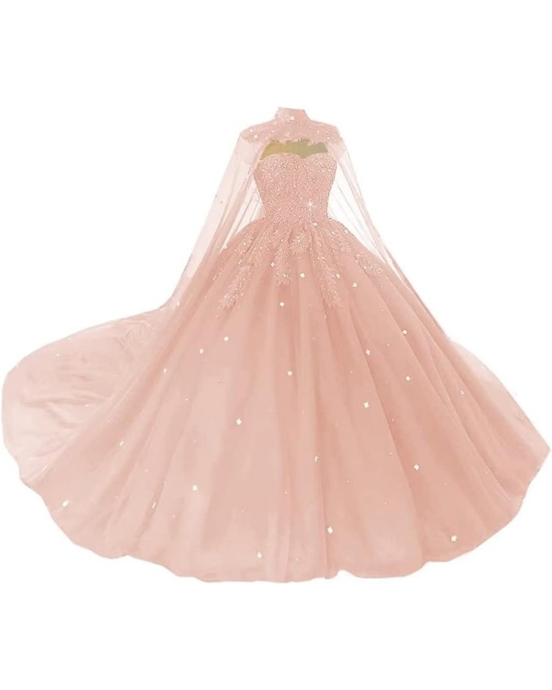 Women's Quinceanera Dress with Cape Lace Sequins Formal Ball Gowns Sweetheart Blush $64.80 Dresses